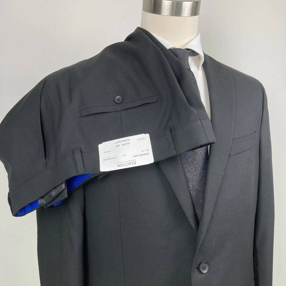 Kenneth Cole Men's Slim Fit 2-pc Suit Black Stretch Jacket 44R Pants 37W 33L